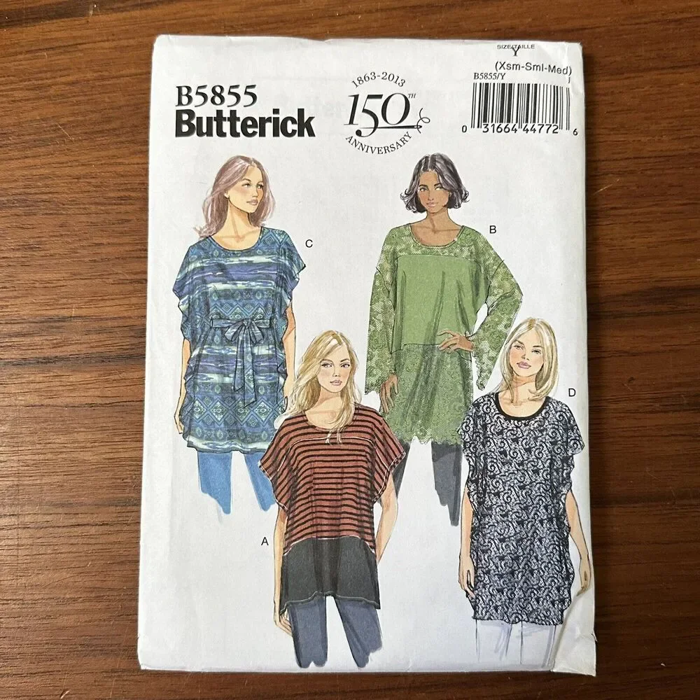 UNCUT Sewing Butterick 5855 Tunic Patterns Size XS, S, M